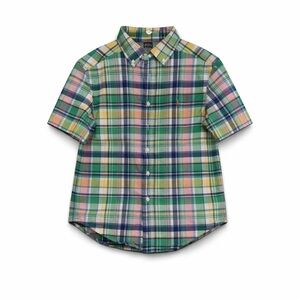 Polo Ralph Lauren Boys Plaid Button Down Size M 10-12 Green Cotton Short Sleeve